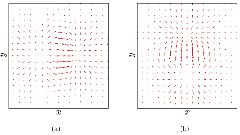 Figure 1.6: (a) The samples of a curl-free vector ﬁeld and (b) the interpolant of theﬁeld using the Gaussian kernel with ε = 4.5.