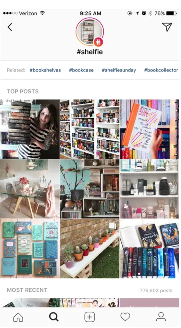 Figure 1. Example screenshot of the top nine posts for #shelfie. Screenshot by author
