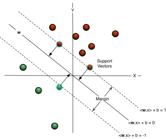 Figure 2.7: SVM Classiﬁer. The SVM is a linear classiﬁer that constructs a hyperplaneseparating the data