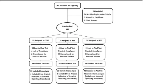 Figure 1 Trial design. CON, control group; AET: aerobic endurance training; SET: strength endurance training.