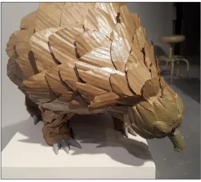 Figure 6: Untitled (Artichoke Pangolin),cardboard, urethane plastic, metal, shellac, 2016