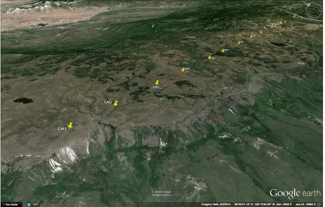 Figure 11. Down-line view of the transect from west to east (Google Earth, 2013)