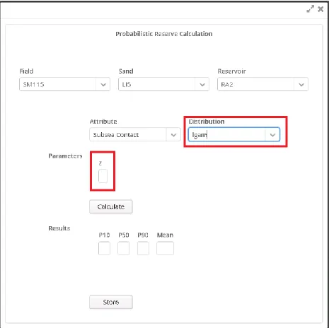 Figure 4-6: Reserve Calculation dialog.  The lgam distribution has been selected, so its one parameter, 'z', is now available for input 