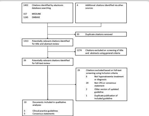 Figure 1 Flow diagram of the identification process for clinical practice guidelines and consensus statements on hyponatremia.
