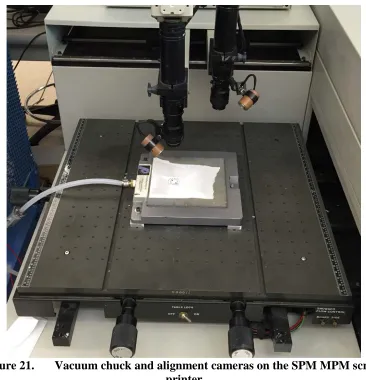 Figure 21.  Vacuum chuck and alignment cameras on the SPM MPM screen printer 