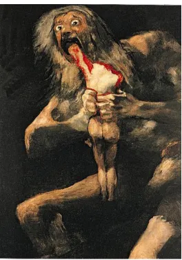 Fig. 6. Francisco Goya, Saturn Devouring One of His Children, 1820-23.  Mural transferred to canvas, 143.5x81.4cm