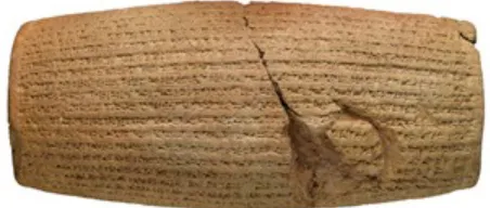 Figure 1.2. The Cyrus Cylinder.13   Photograph by Jona Lendering.  Courtesy of The British Museum