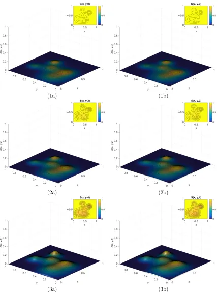 Figure 6.4: Time course of E1 for Example 1.2 when t = {0, 2, 4} with (a) homogeneousDirichlet and (b) homogeneous Neumann conditions.