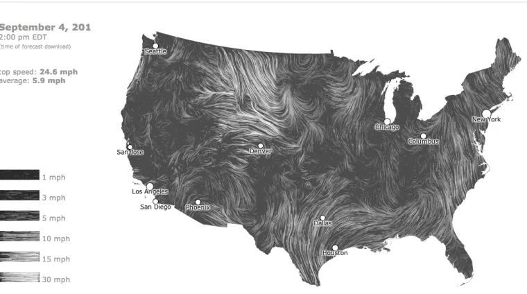 Figure 1.1: Shows recent wind patterns across the United States [16].