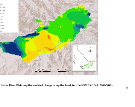Figure 4.8 Eastern Snake River Plain Aquifer modeled change in aquifer head, for CanESM2 RCP45 (2040-2049) 