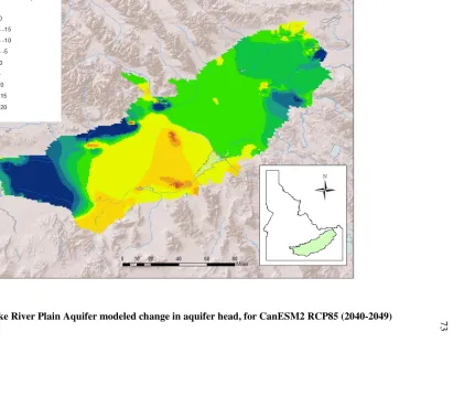 Figure 4.9 Eastern Snake River Plain Aquifer modeled change in aquifer head, for CanESM2 RCP85 (2040-2049) 