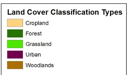 Figure 7. The five land cover categories defined for the Water Forest for all years in the study