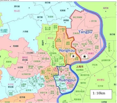 Figure 4.2: Locations of Pingliang Project in Yangpu and Block 158-161 in Hongkou (Black Stars) 