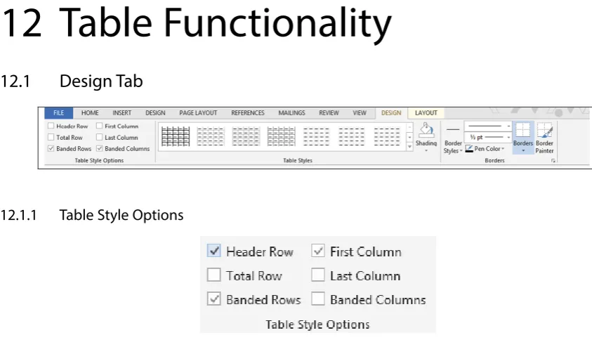 Table Style Options