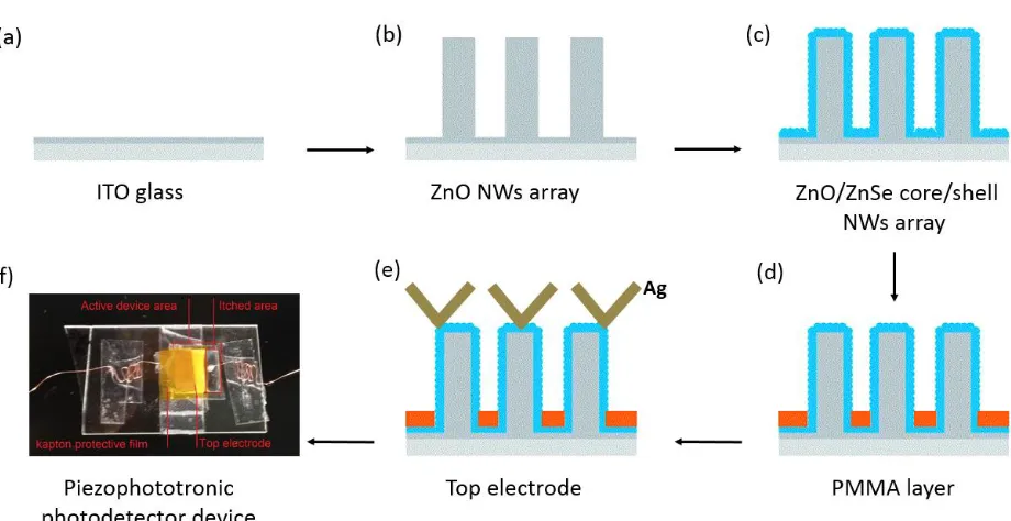 Figure 4.1 Schematic illustration of the fabrication process of ZnO/ZnSe core/shell NWs