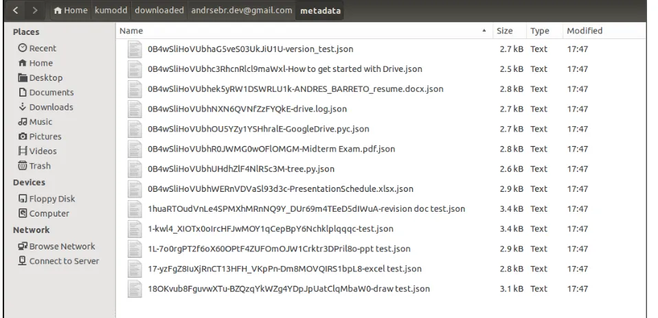 Figure 3.7: Metadata of every downloaded ﬁle saved in a local directory