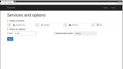Figure 3.8: Web GUI: Service selection