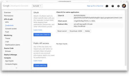 Figure 4.1: Google Developers Console