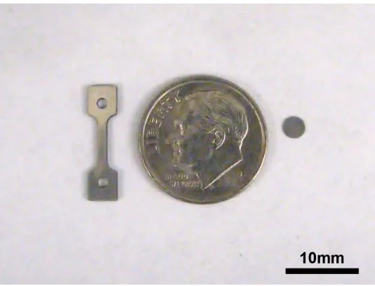 Figure 3.2: Comparison of miniature tensile and shear punch specimens with respect to a