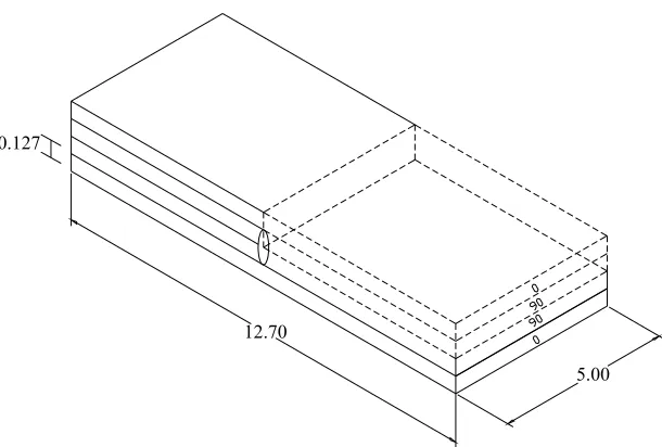 Fig 4.1 Schematic of [0/90] s composite laminate with microcrack in 90º plies. 