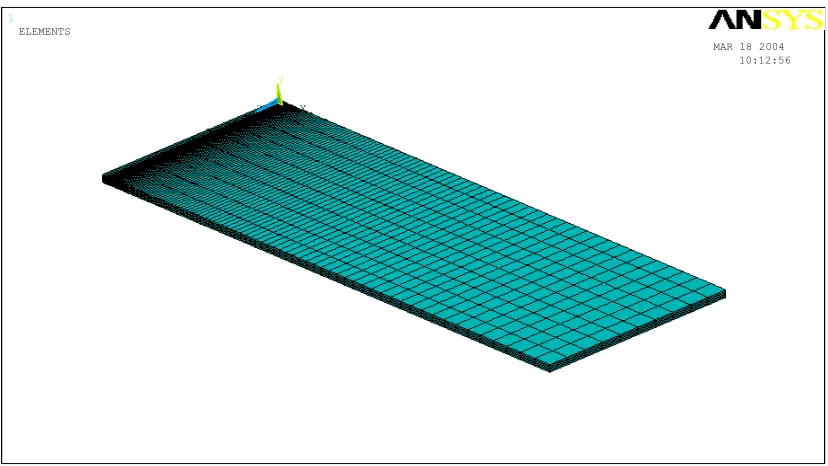 Figure 4.4 Two-dimensional view of the mesh around the vicinity of the crack tip. The crack tip is located at the center of the left-most edge