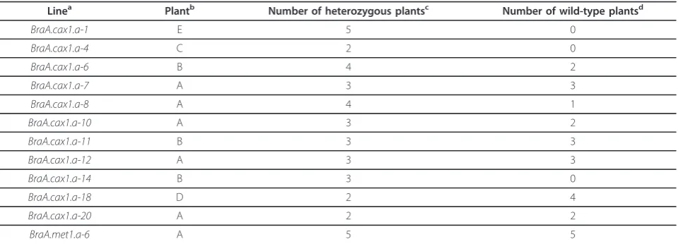 Table 3 HRM genotyping results of F1 progeny of BraA.cax1.a and BraA.met1.a lines crossed to wild-type.