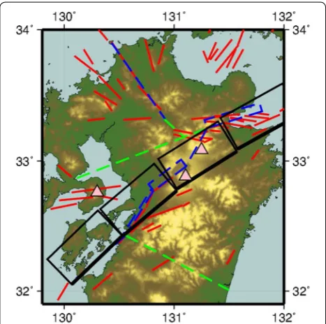 Fig. 3 Configuration of the base model. We define five blocks ([1]–[5]) on Kyushu island