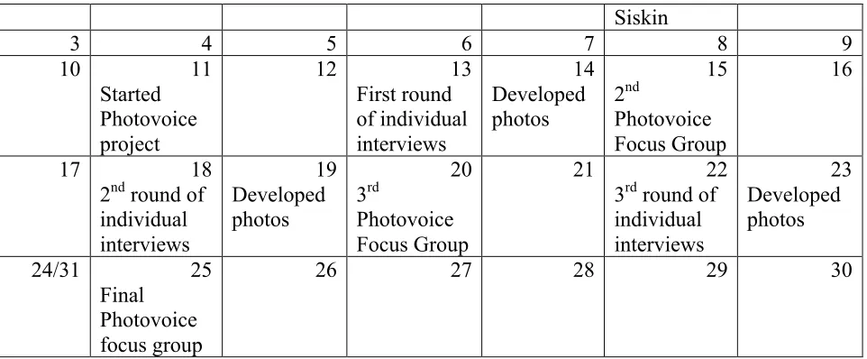 Figure 2. Photovoice Project Schedule, Siskin, Ethiopia 