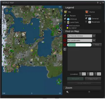 Figure 8 The Second Life Map and Navigation Feature 