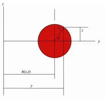 Figure 2.4: Coordinate description of generalized oscillating strip, modeling the anguilliform mo-tion.