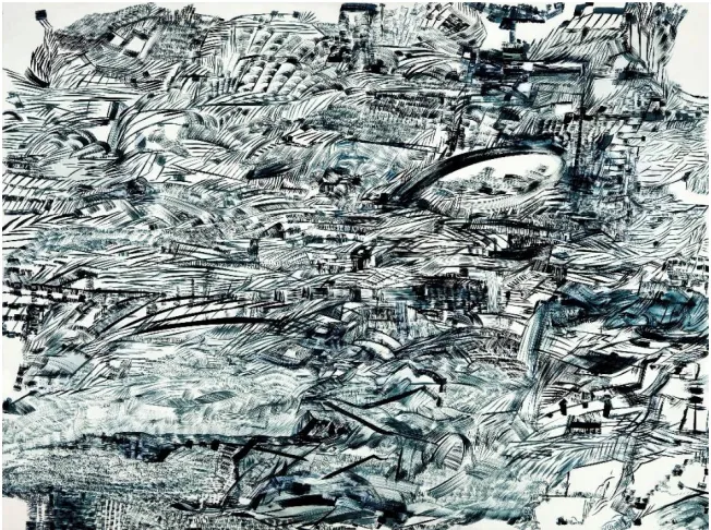 Figure 7: Navigation 7, 2010, acrylic on wood panel, 36 x 48 inches 