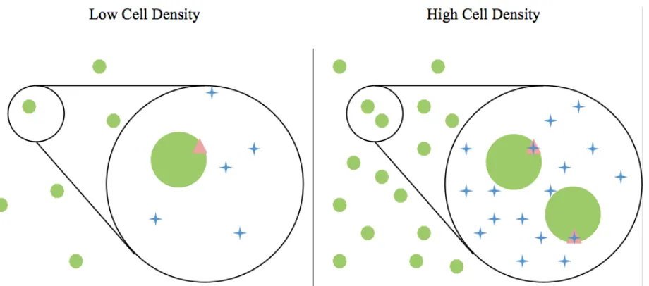 Figure 1. Bacterial AI biosynthesis and quorum sensing AI’s (blue crosses) are biosynthesized and secreted by bacteria (green circles) into the surrounding environment