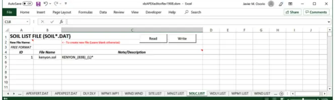 Figure 10. Example of a worksheet to edit list files. 