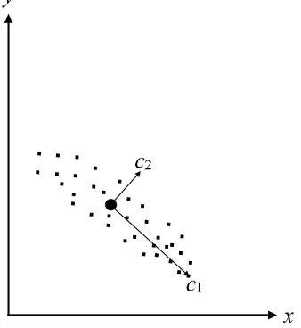 Figure 2. An example of PCA on bidimensional data. 