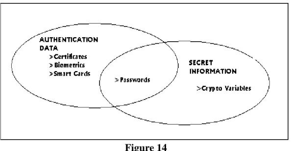 Figure 14 illustrates the relationship between authentication data and secret information.