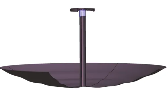 Fig. 5. Optimized rotationally symmetric compact reﬂector system including a stepped sub-reﬂector with dielectric support and a highly shaped main reﬂector.