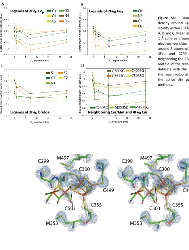 Figure  S6:    Quantitative  analysis  of  electron  density  around  light  atoms  of  the  2Fe H   and  its  vicinity within 1.0 Å radius