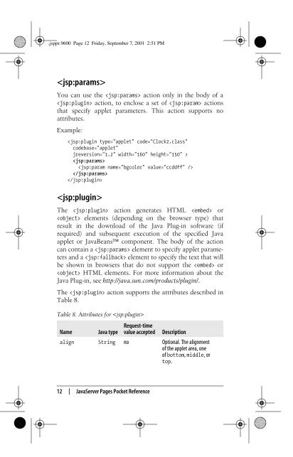 Table 8. Attributes for <jsp:plugin>