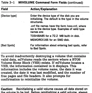 Table 3-1 MIVOLUME Command Form Fields (continued) 