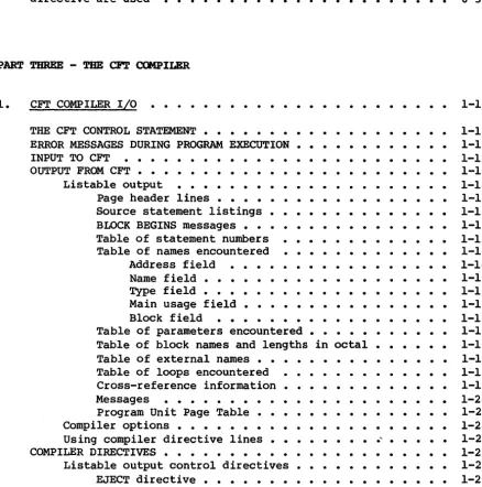 Table of statement numbers • • • • • • • • • • Table of names encountered •••• • • • • • Address field •••••••• 