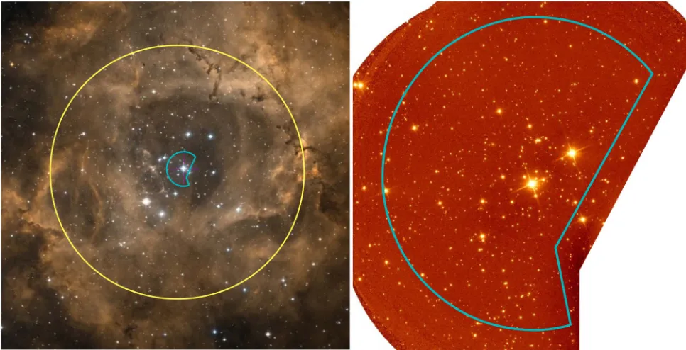 Figure 1. Left: 55and the linear cuts on the right of the image exclude the area vignetted by the telescope guide probe