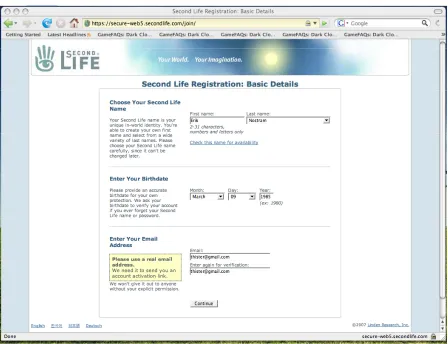 Figure 1: Second Life Registration 
