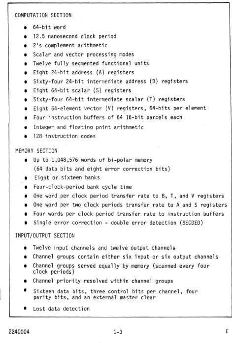 Table 1-1. Characteristics of the CRAY-l Computer System 