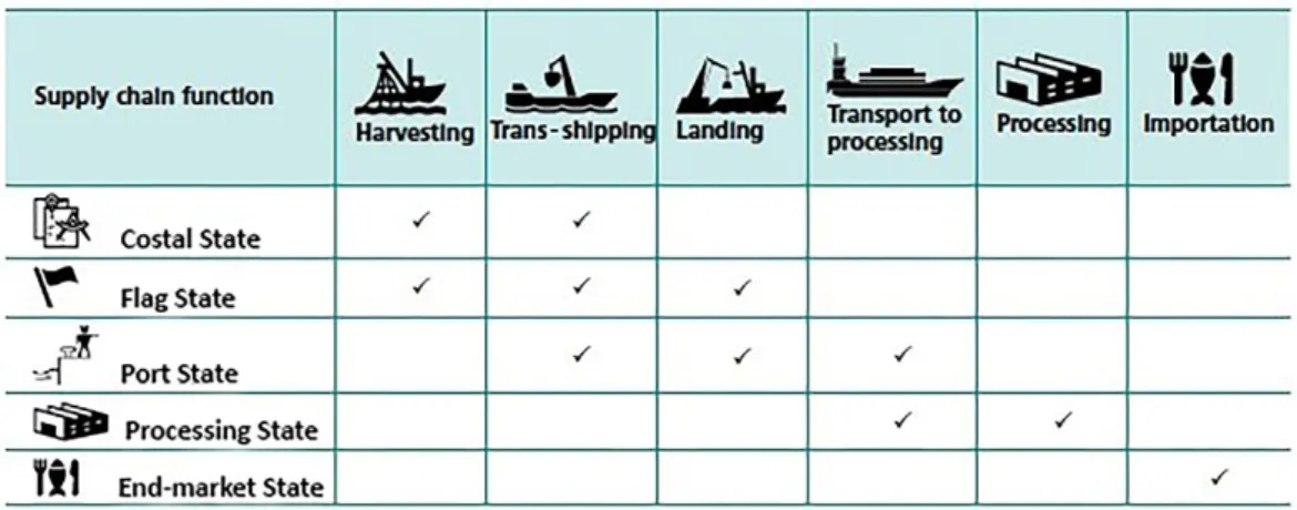 Table 1 shows a fishery supply chain with the segments covered or controlled by the various types of  State