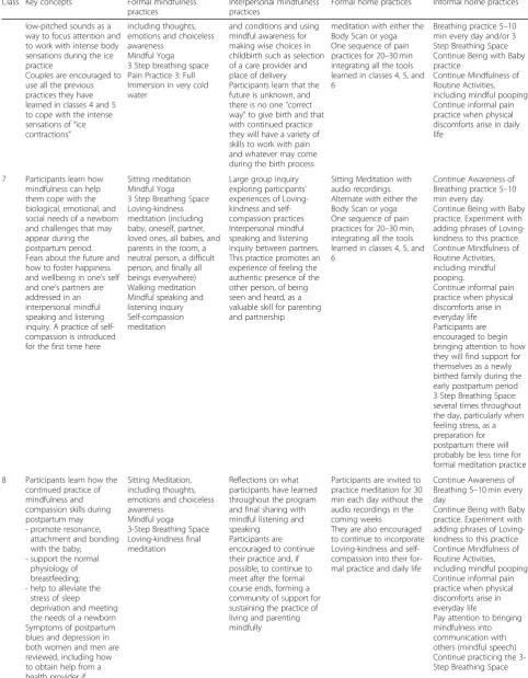 Table 2 Elements of the adapted MBCP program (Continued)