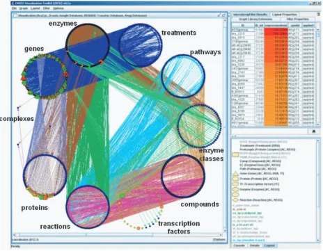 Fig 3. The ONDEX front-end can visualize, filter and analyze microarray results in the context of hundreds of thousands of concepts integrated from severalare highlighted according to their expression level in the microarray experiment