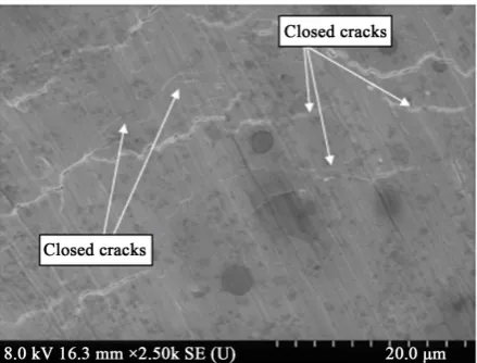 Figure 7. Erosion crater showing evidence of Hertzian and radial cracking in 6.07 wt% NiTi sample at (a) low angle and (b) high angle impact