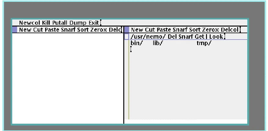 Figure 1.4: Acme: used to edit, browse system files, and run commands.
