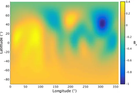 Figure 5. A ﬁeld line extrapolation usingmap shows α = 0.4 and a = 0.3. The contour Br