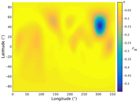 Figure 7. The pressure perturbation, −pm = −ξ(r)(r·B)2/2, at the stellarsurface. The values are negative as we are considering the perturbation tothe hydrostatic pressure, shown in equation (36)